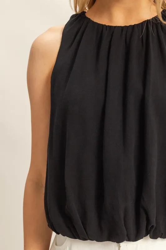 HYFVE Bubble Hem Round Neck Sleeveless Blouse