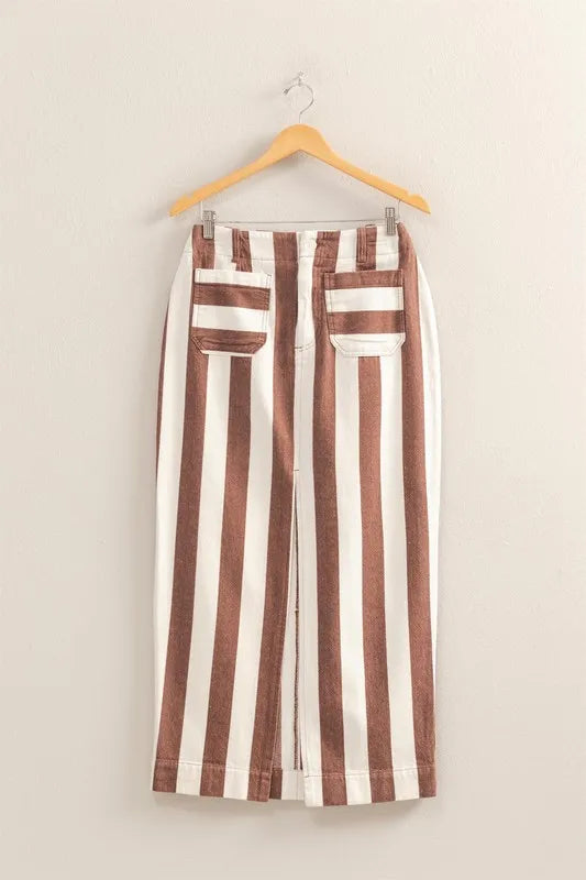 HYFVE Striped Pocket Detail Maxi Skirt BROWN CREAM
