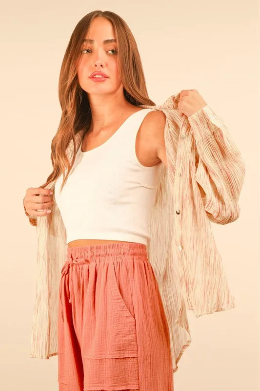 VERY J Plus Size Oversized Printed Button Up Shirt