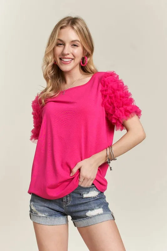ADORA Mesh Ruffle Accent Blouse
