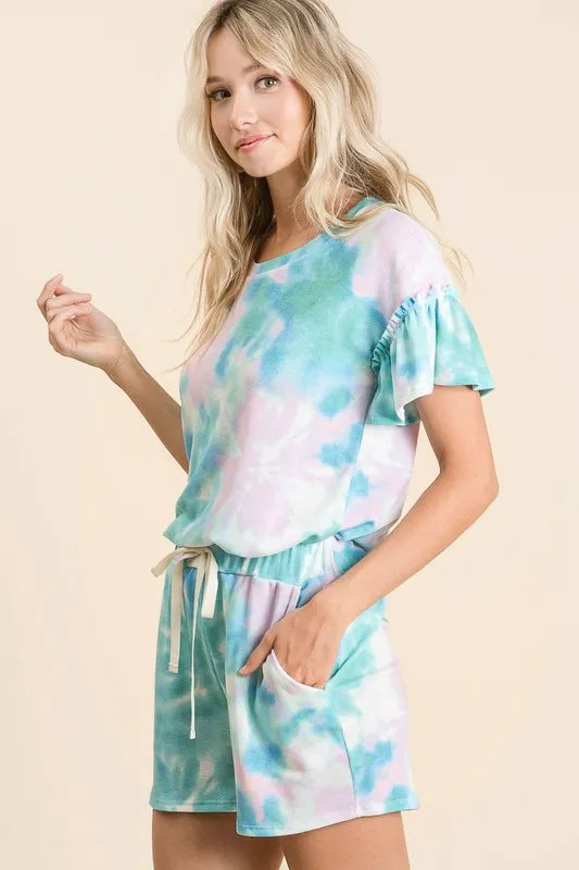 BiBi Tie Dye Print Casual Shorts with Twill
