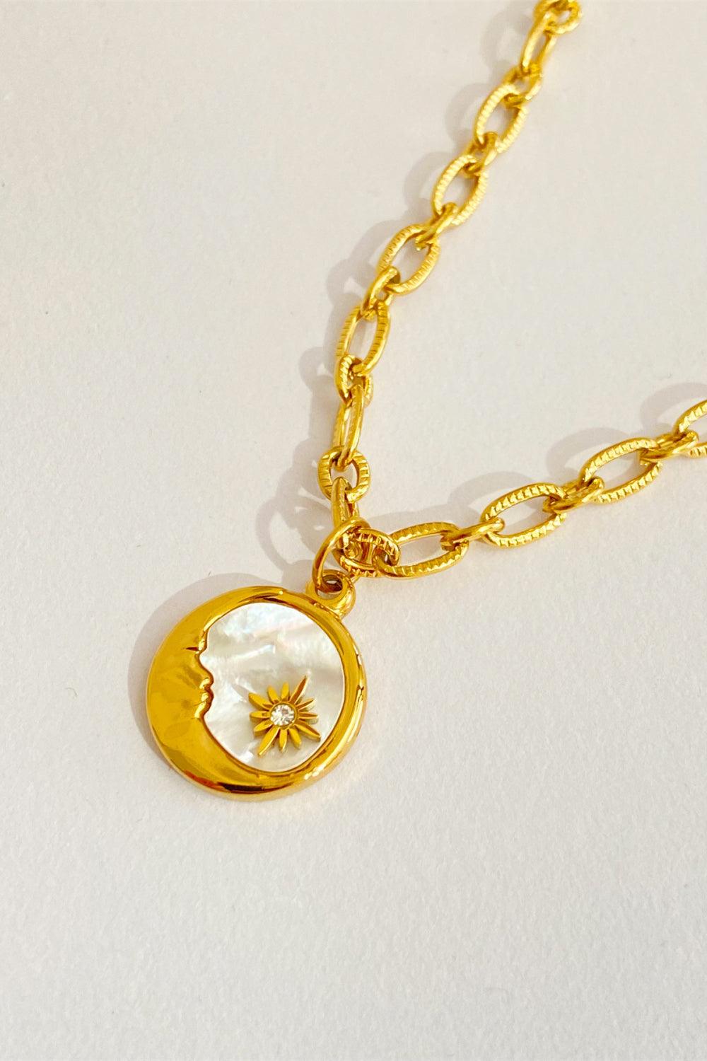 Round Pendant Stainless Steel Necklace Moon One Size