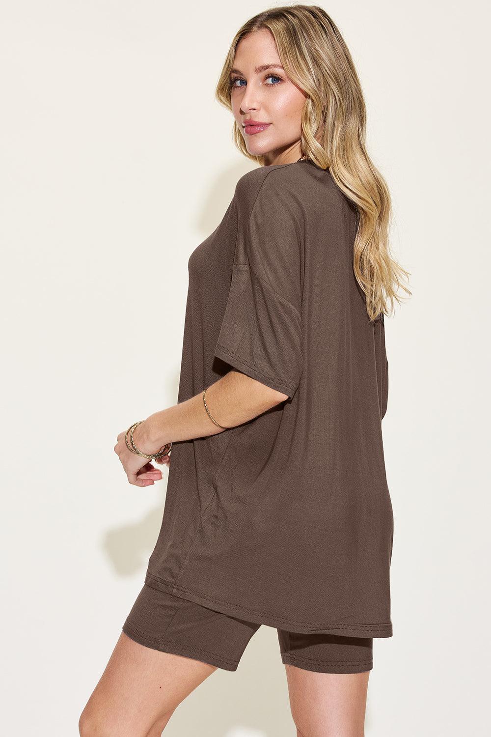 Basic Bae V-Neck T-Shirt and Shorts Set - Full Size Drop Shoulder Outfit