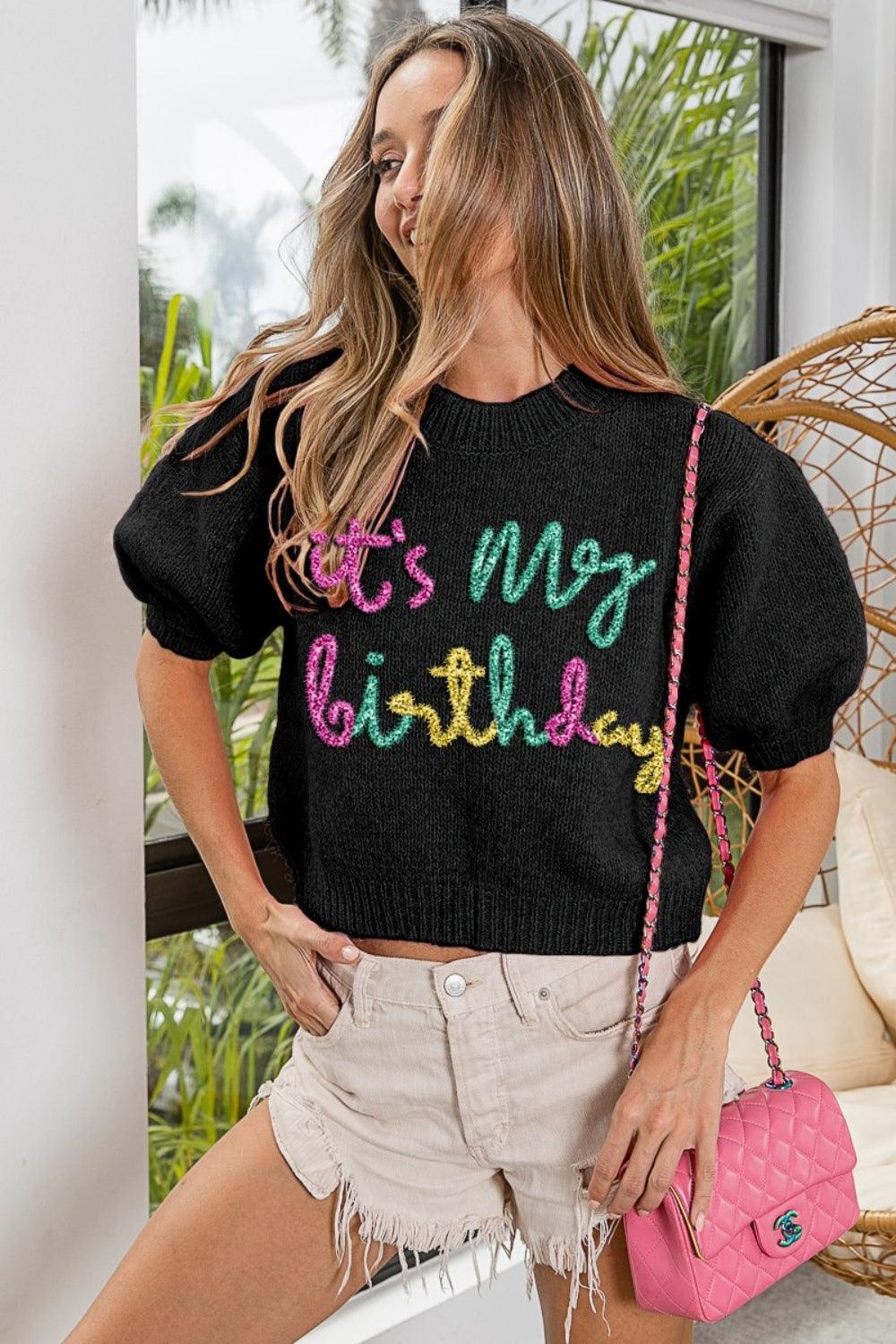 BiBi Metallic Letter Puff Sleeve Sweater for Stylish Comfort