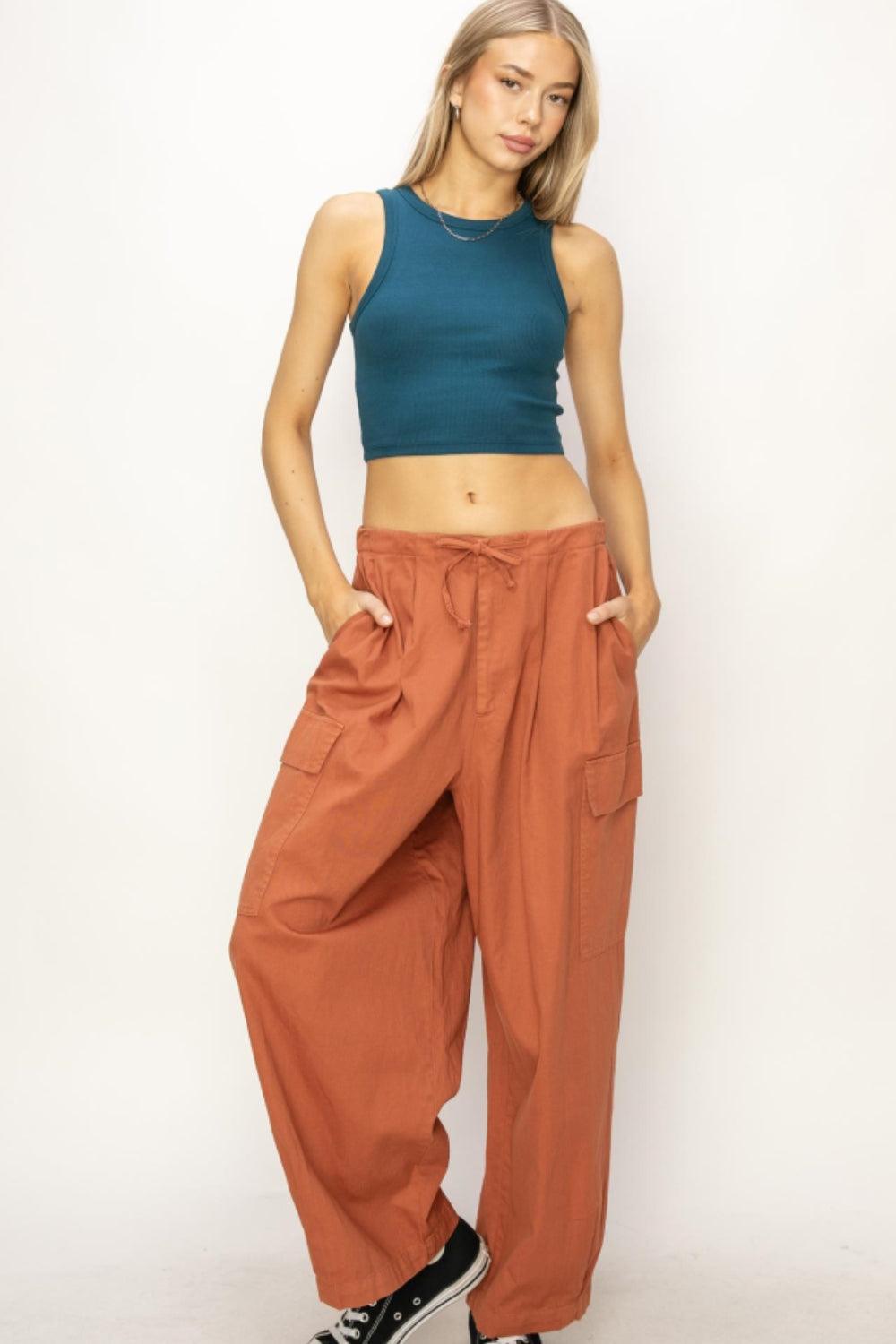 HYFVE Drawstring Cargo Wide Leg Pants BAKED GLAY