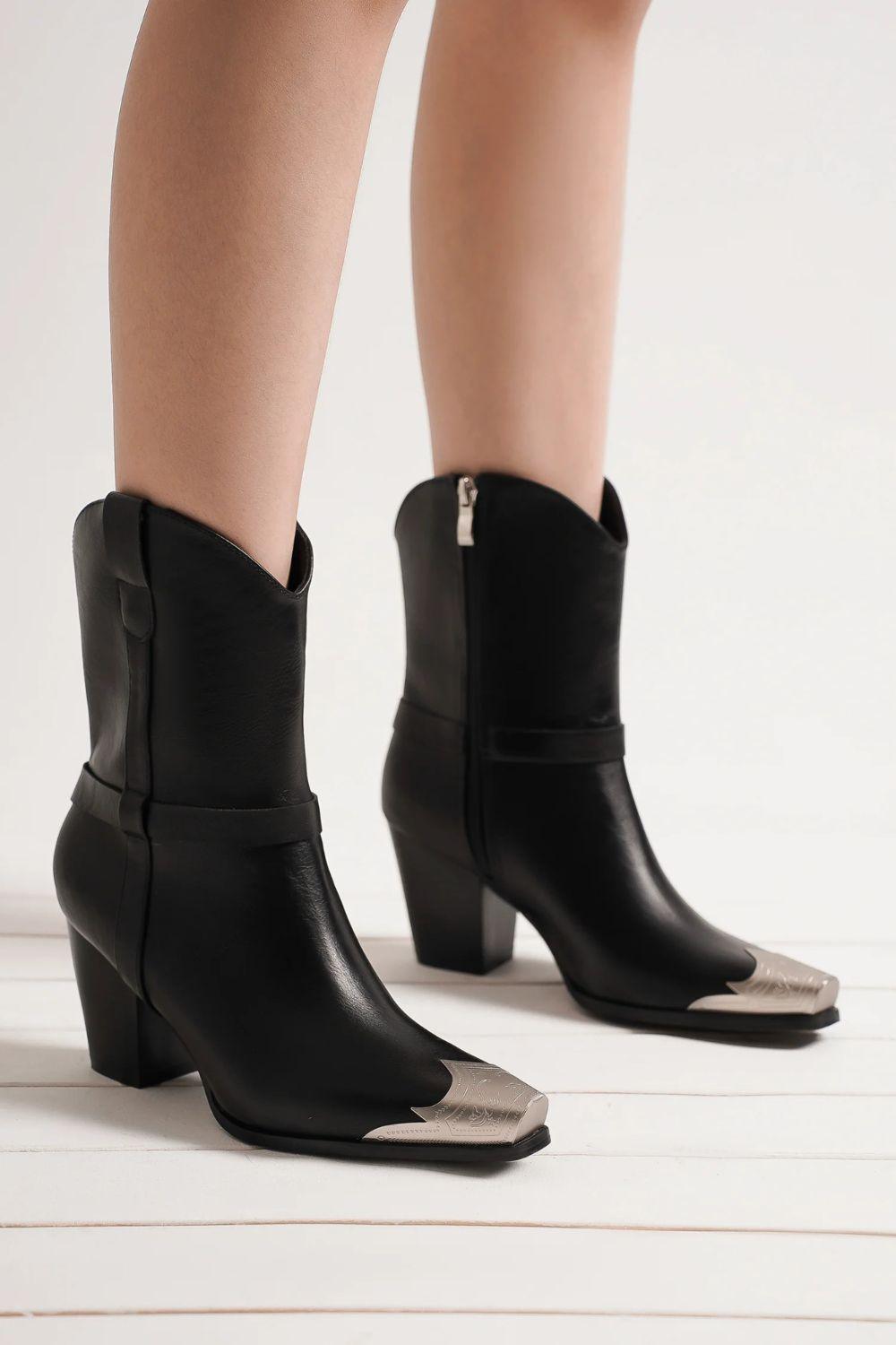 Beast Fashion Faux Leather Metal Toe Ankle Boots Black