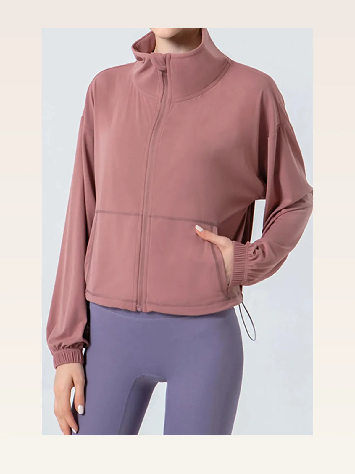 Drawstring Zip Up Dropped Shoulder Active Outerwear