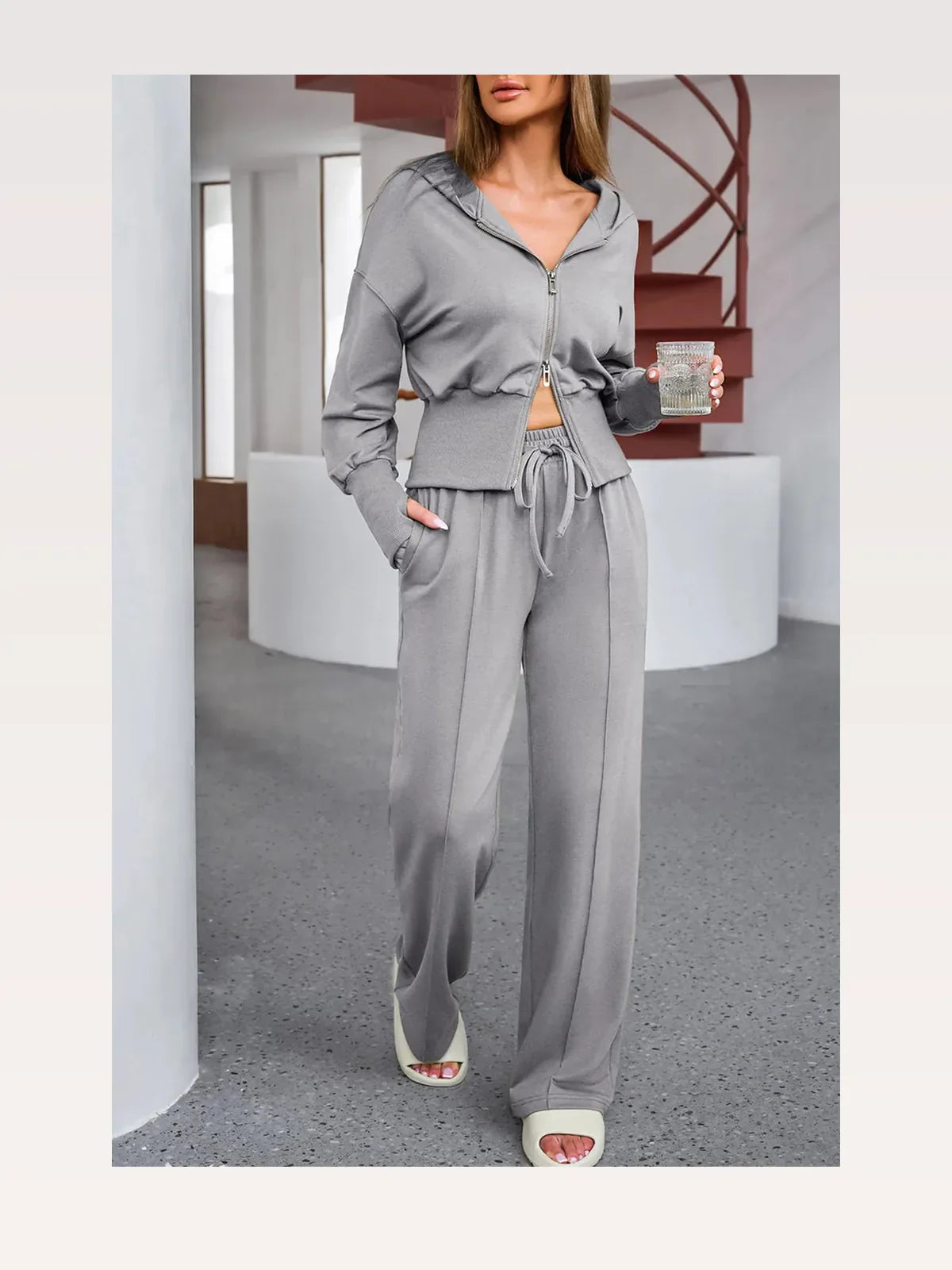 Dropped Shoulder Hoodie and Drawstring Pants Active Set