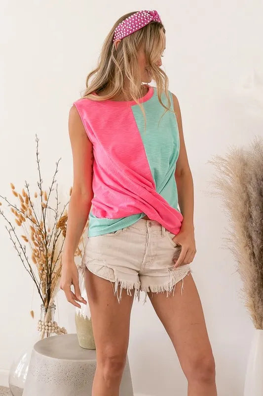 BiBi Slub Terry Color Block Twisted Top