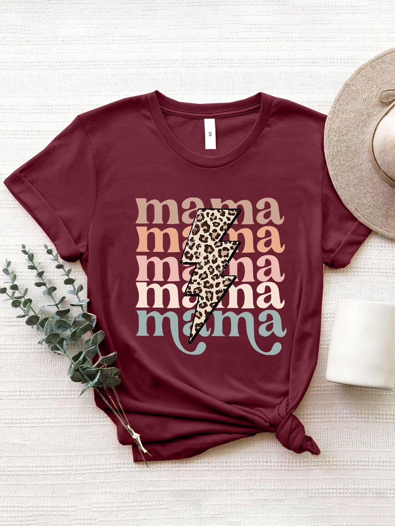 MAMA Round Neck Short Sleeve T-Shirt Wine