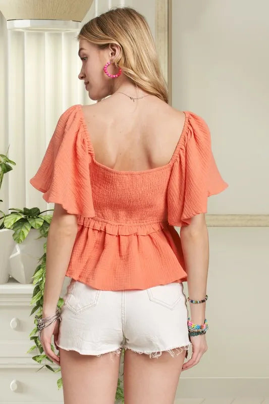 ADORA Flare Sleeves Peplum Blouse Top