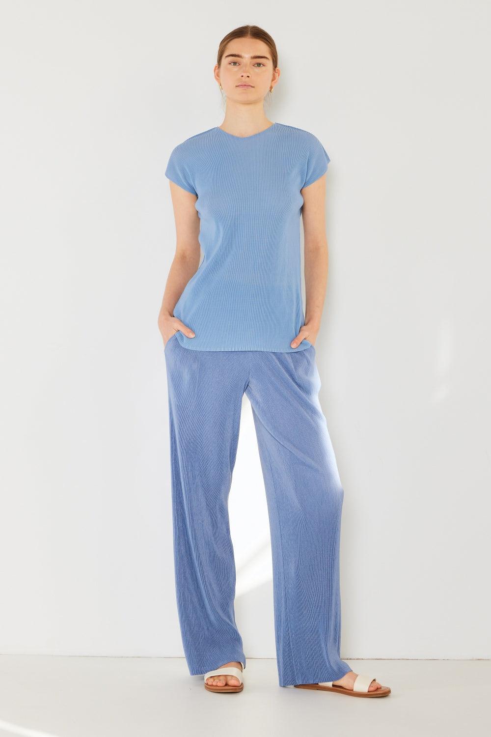 Marina West Swim Rib Pleated Elastic-Waist Wide Leg Pants Periwinkle
