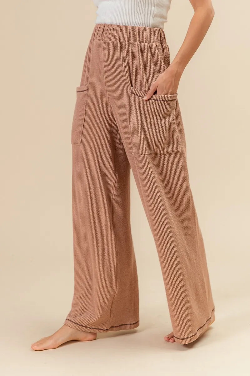 BiBi 2tone Cord Rib Waist Band Side Pocket Pants PEANUT BUTTER
