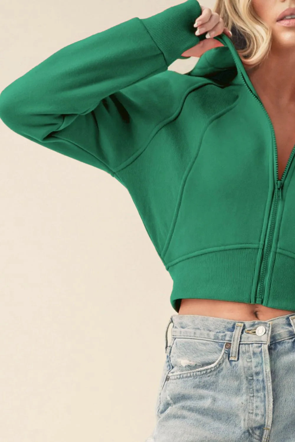 Aemi + Co Zip Up Raglan Sleeve Cropped Hoodie