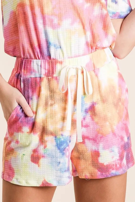 BiBi Tie Dye French Terry Casual Shorts PINK MULTI