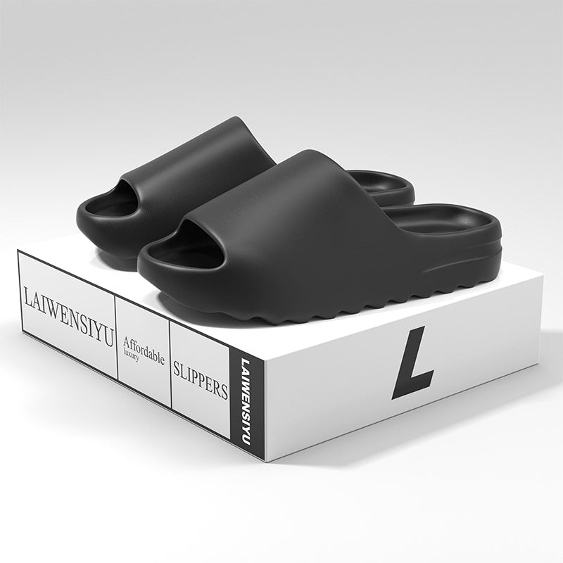 Open Toe Platform Slippers Black
