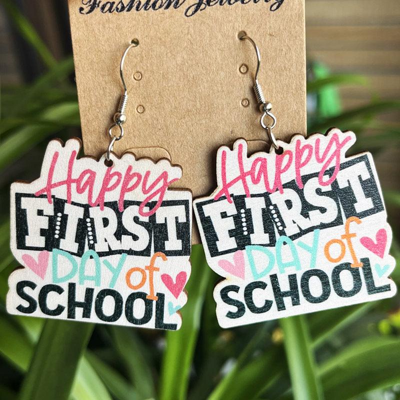 School Theme Wooden Dangle Earrings Style G One Size