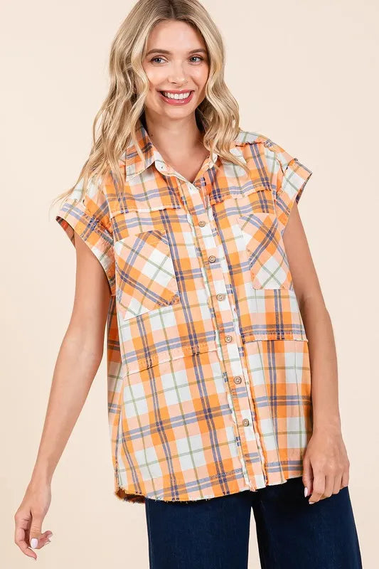 Mittoshop Mineral Wash Plaid Button Down Shirt