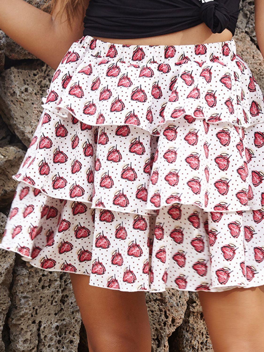 Perfee Layered Printed Mini Skirt White
