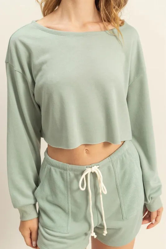 HYFVE Boat Neck Long Sleeve Cropped Top