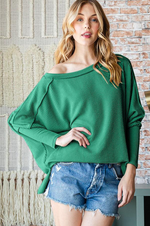 Reborn J Exposed Seam Lantern Sleeve Top GREEN