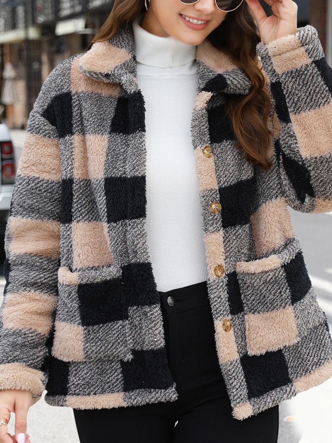 Button Up Drop Shoulder Fuzzy Jacket Dust Storm