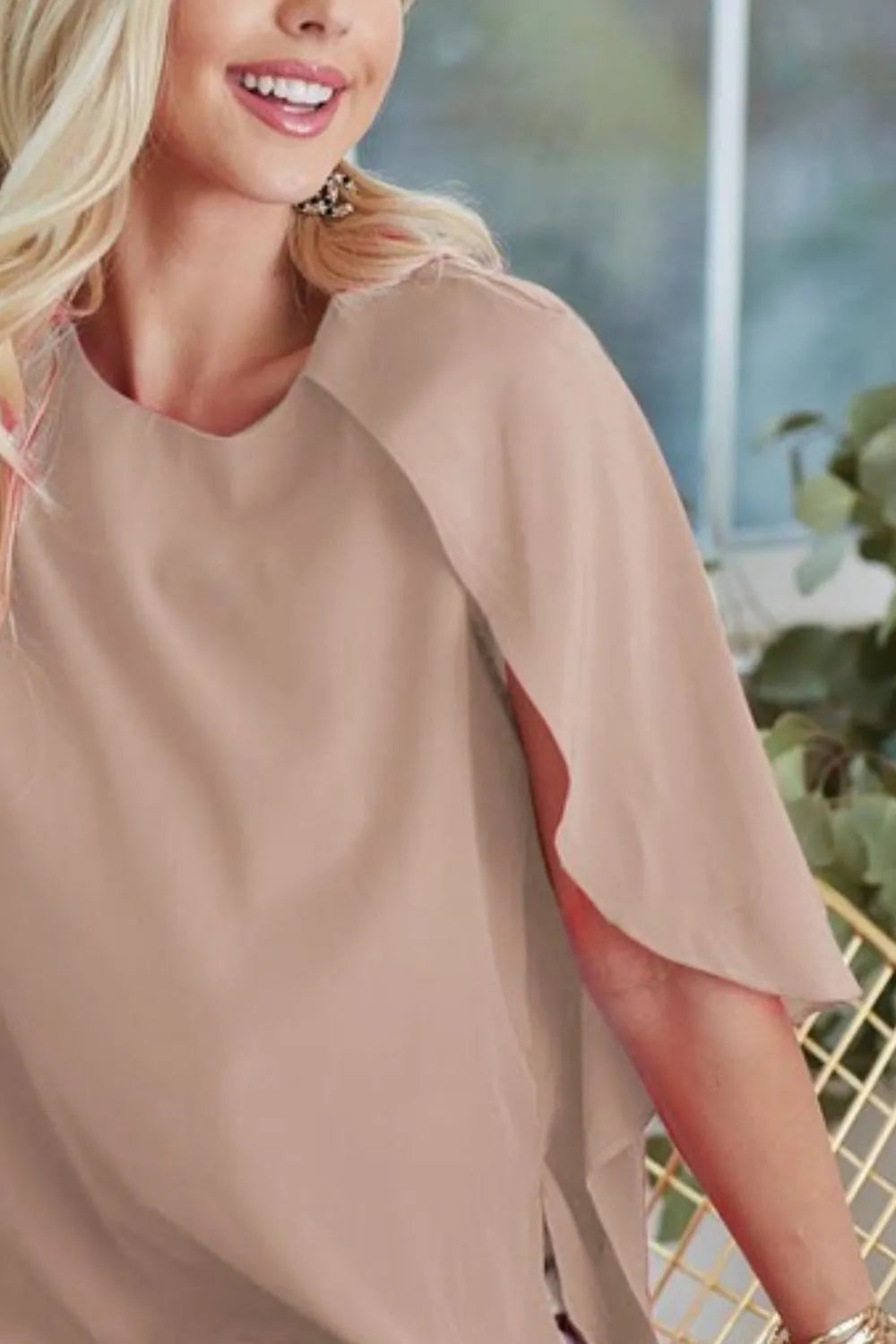 BiBi Woven Top with Fold Over Back Detail