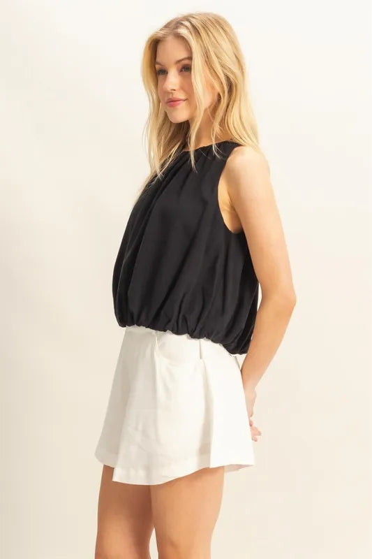 HYFVE Bubble Hem Round Neck Sleeveless Blouse