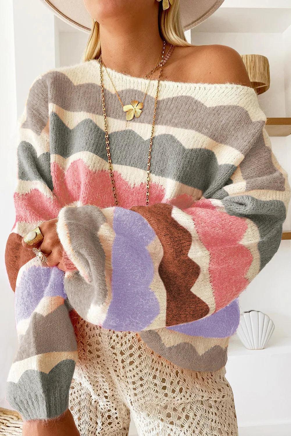 Boat Neck Long Sleeve Sweater Burnt Coral M
