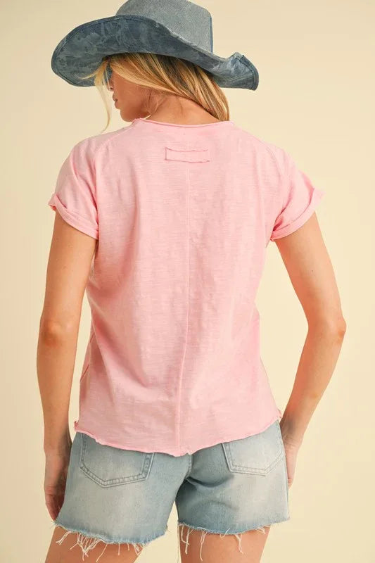 Aemi + Co Lettuce Edge Round Neck Short Sleeve T-Shirt