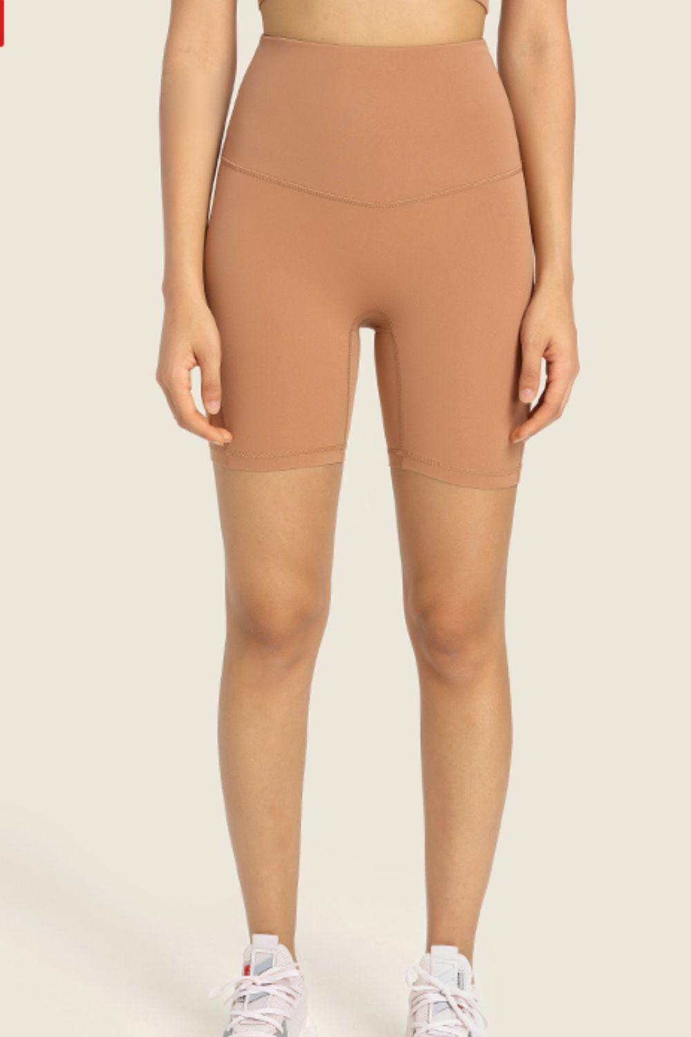 Millennia Seamless High-Rise Wide Waistband Biker Shorts Brown