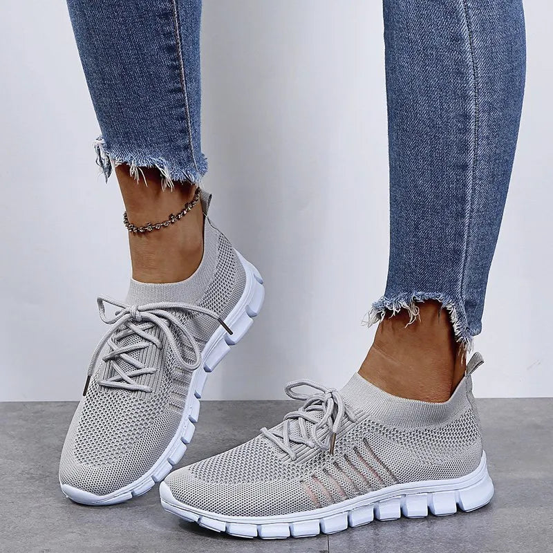 Breathable Mesh Lace Up Sneakers Gray