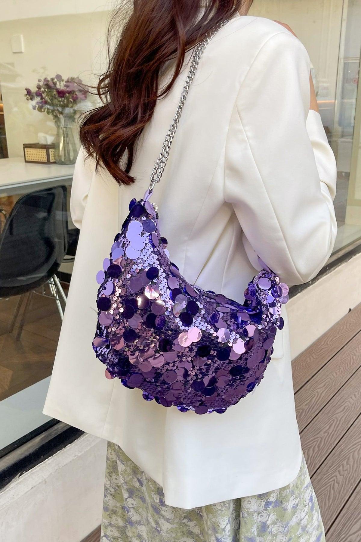 Sequin Chain Crossbody Bag Violet One Size