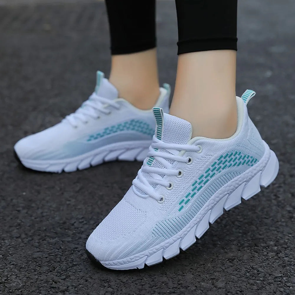 Breathable Mesh Round Toe Athletic White and green