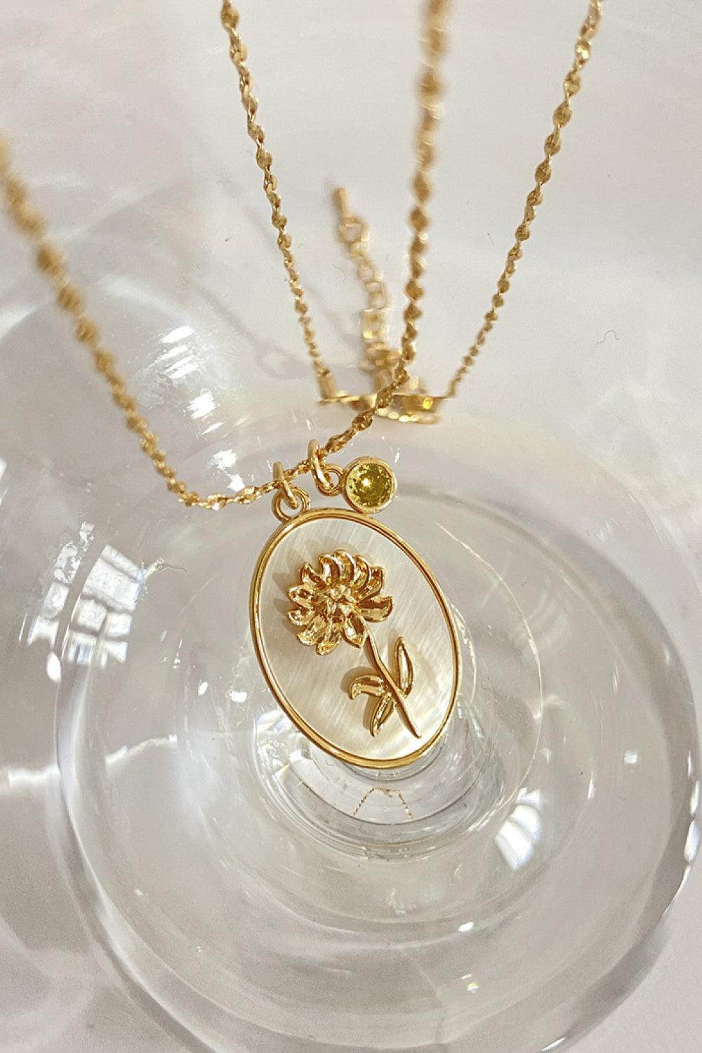 Flower Shell Pendant Copper Necklace November-Chrysanthemum One Size