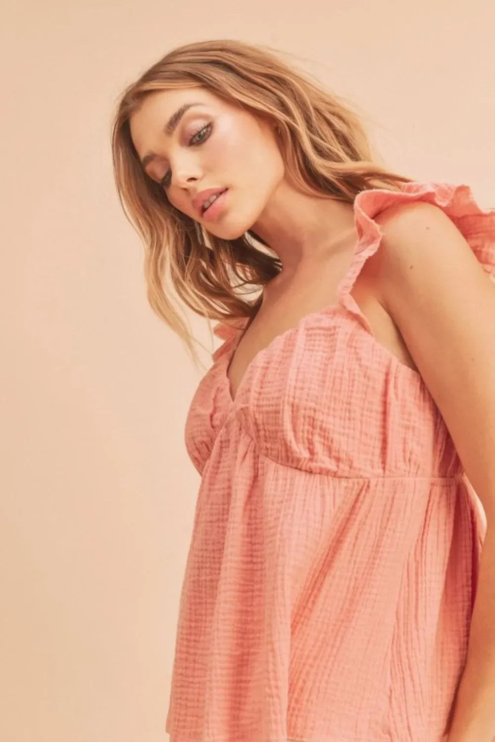 Aemi + Co Sweetheart Neck Ruffled Strap Top