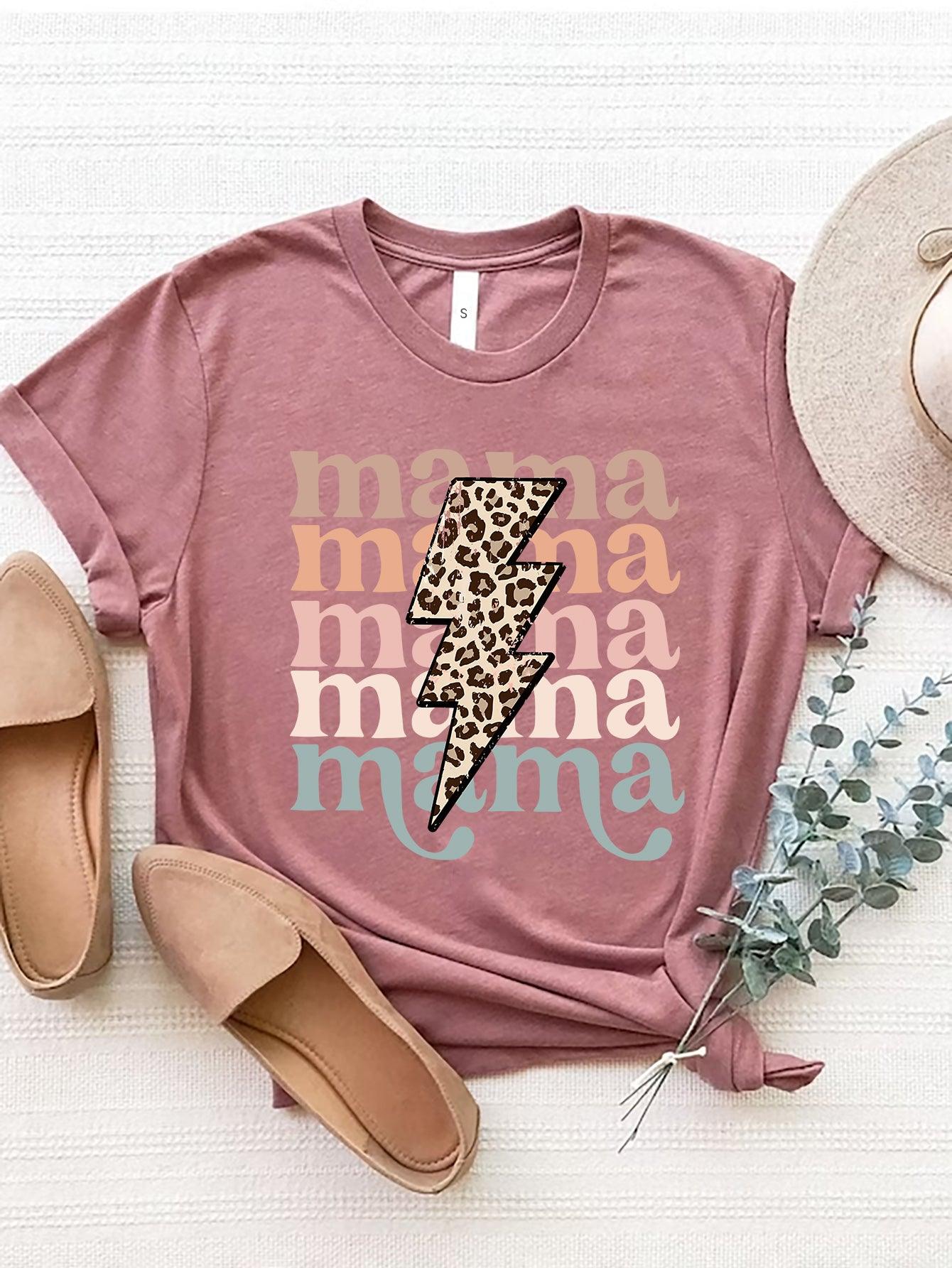 MAMA Round Neck Short Sleeve T-Shirt Light Mauve