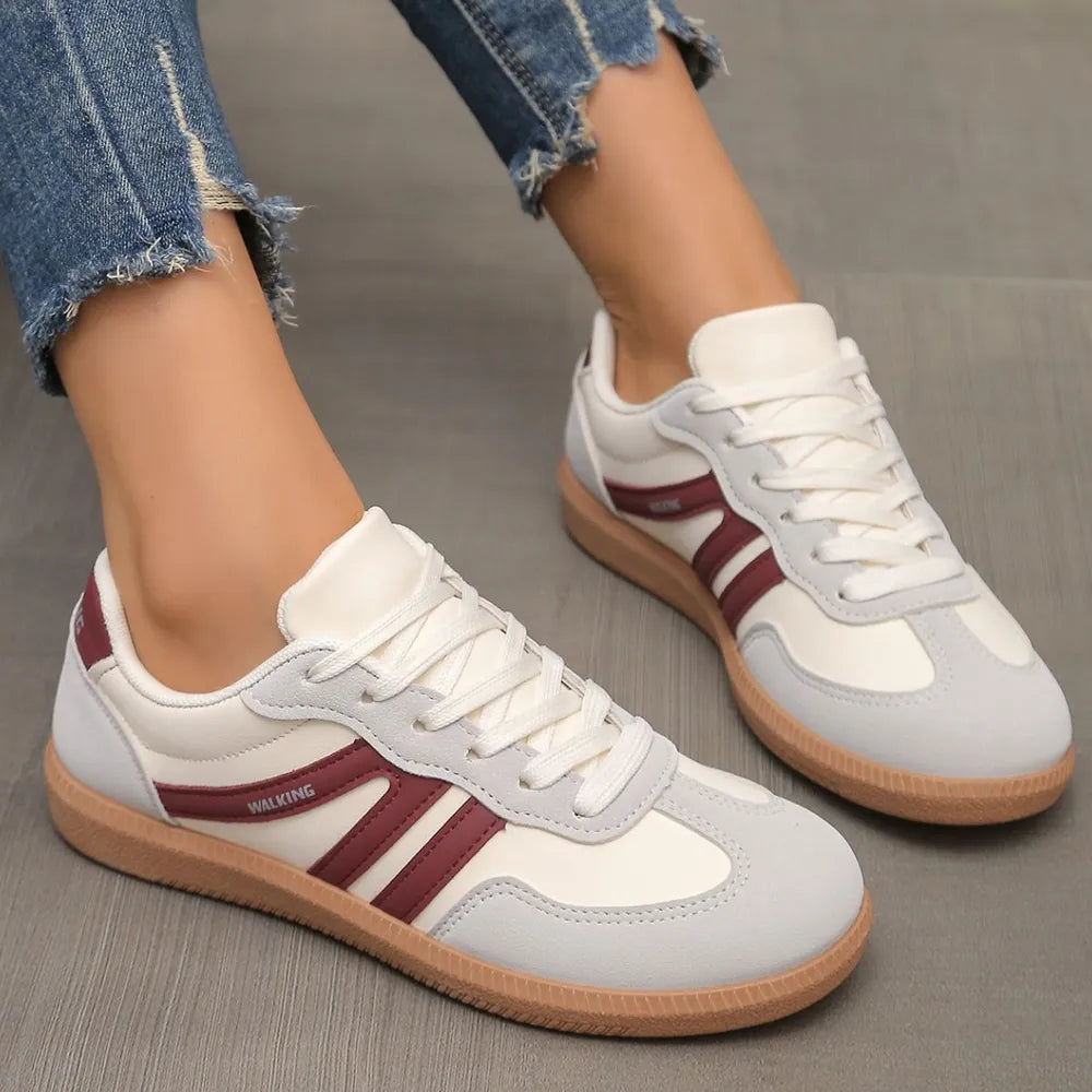 Contrast Round Toe Lace Up Sneakers Burgundy