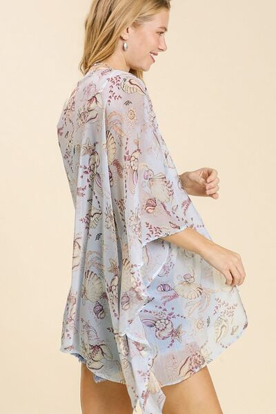Umgee Full Size Sheer Mixed Print Kimono with Side Slit Plus Size
