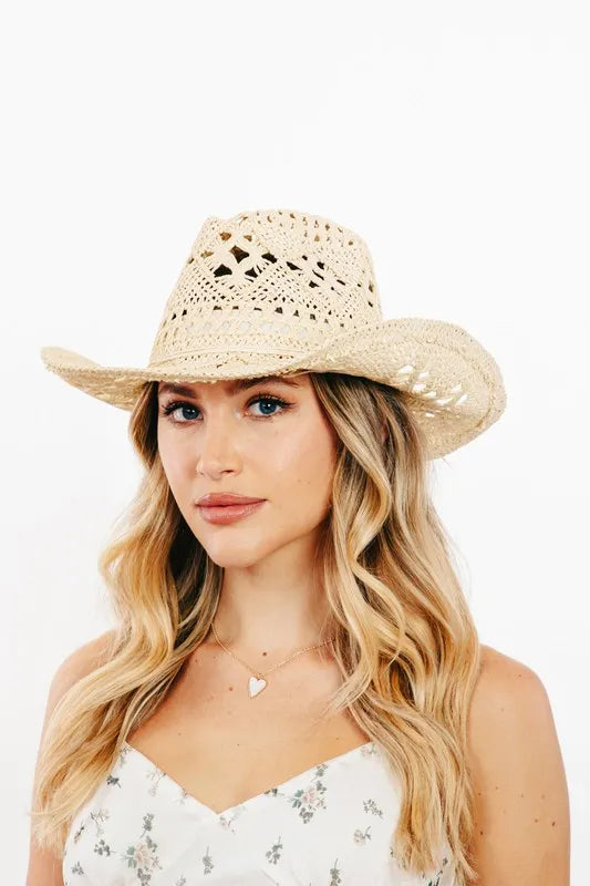 Fame Western Straw Braided Cowboy Sun Hat