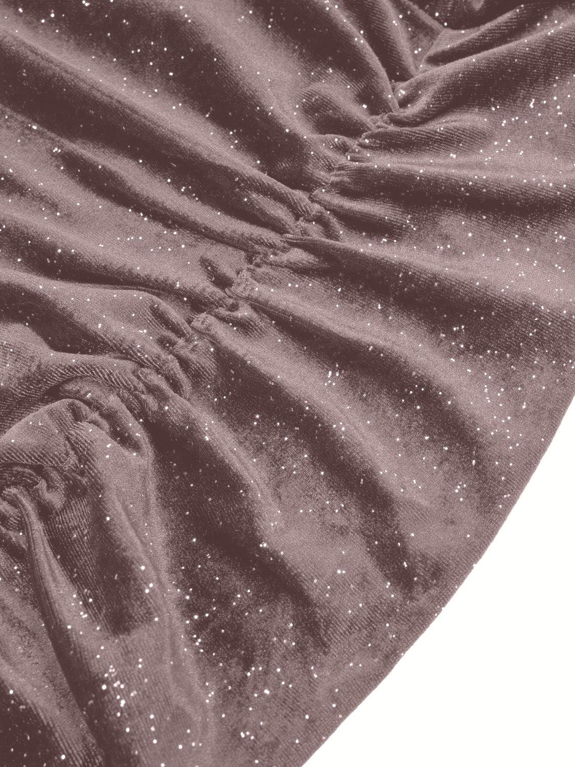 Glitter Ruched Cowl Neck Dress for Effortless Glamour