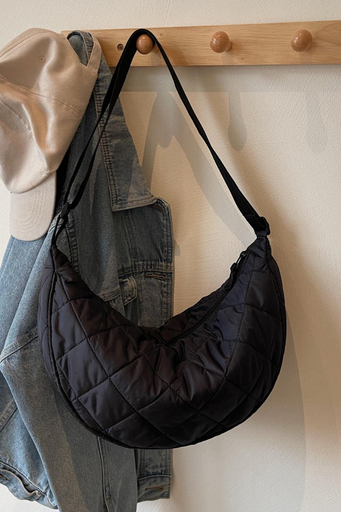 Plaid Quilted Adjustable Strap Crossbody Bag Black One Size