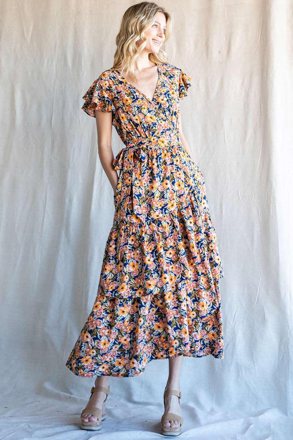 Cotton Bleu by Nu Label Floral Ruffled Midi Dress Navy