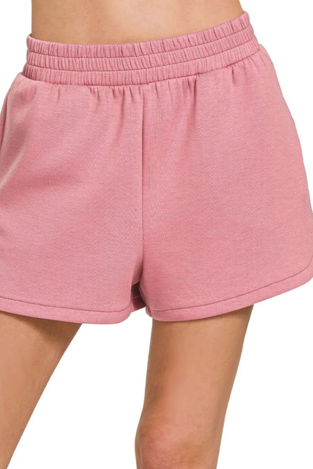 Zenana Scuba Elastic Waistband Dolphin Shorts LT ROSE