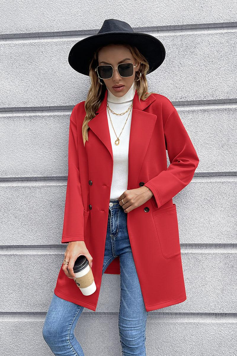 Ivy Lane Lapel Collar Long Sleeve Blazer Red
