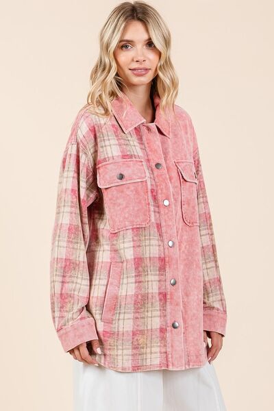 Mittoshop Plaid Button Down Drop Shoulder Jacket