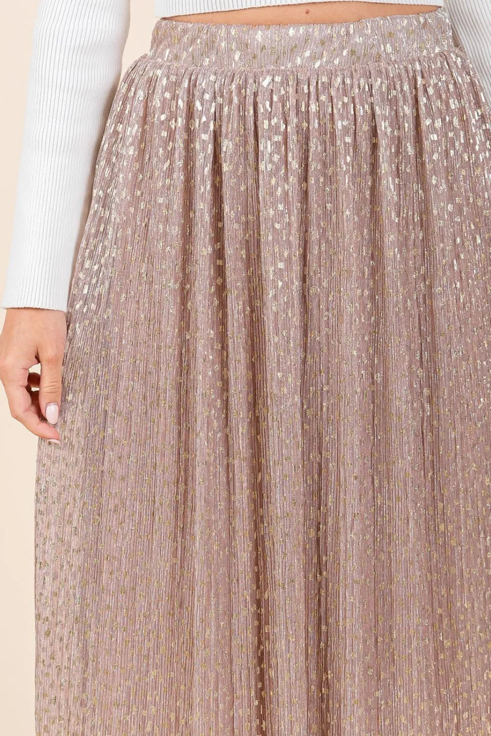 Mittoshop Metallic Glitter Speckle Print Elastic Midi Skirt