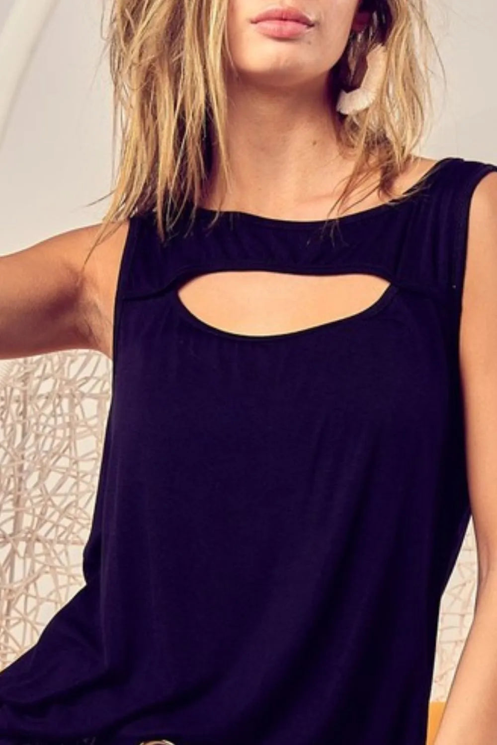 BiBi Rayon Span Knit With Cut Out Front Sleeveless Top