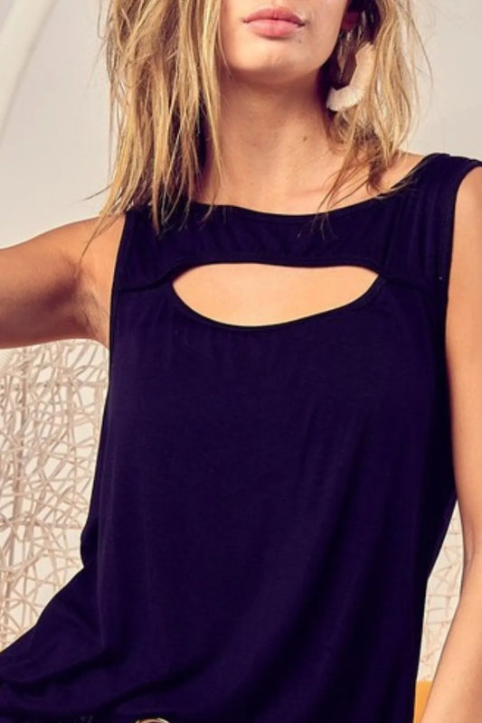 BiBi Rayon Span Knit With Cut Out Front Sleeveless Top