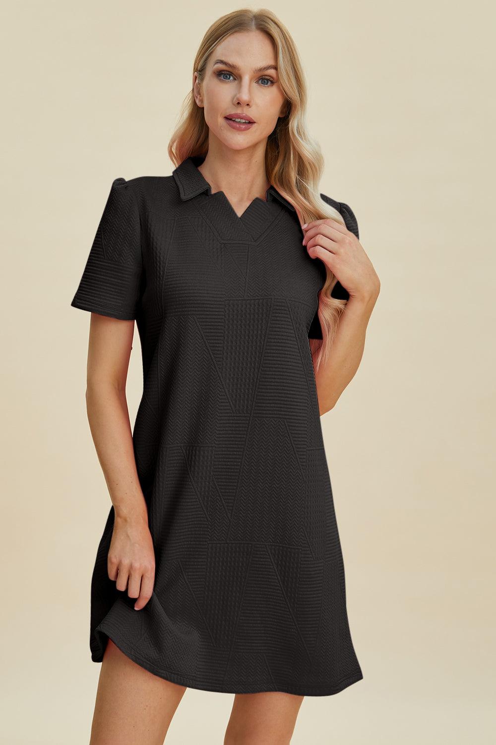 Double Take Full Size Texture Short Sleeve Dress Black